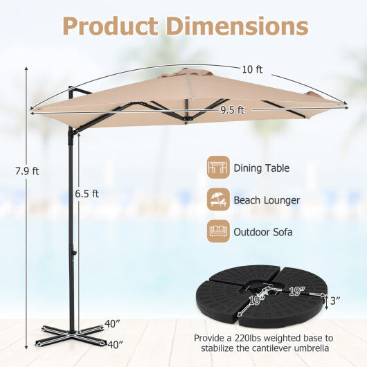 10 FT Cantilever Patio Umbrella with 360 Rotation for Garden-Tan W2B