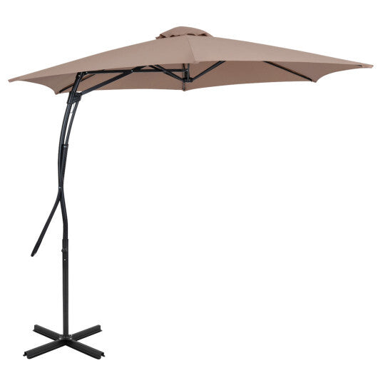 9 FT Cantilever Umbrella with Cross Base Included with Smooth Handle amd Heavy Duty Frame-Brown W2B