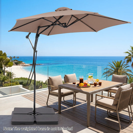 9 FT Cantilever Umbrella with Cross Base Included with Smooth Handle amd Heavy Duty Frame-Brown W2B