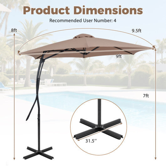 9 FT Cantilever Umbrella with Cross Base Included with Smooth Handle amd Heavy Duty Frame-Brown W2B