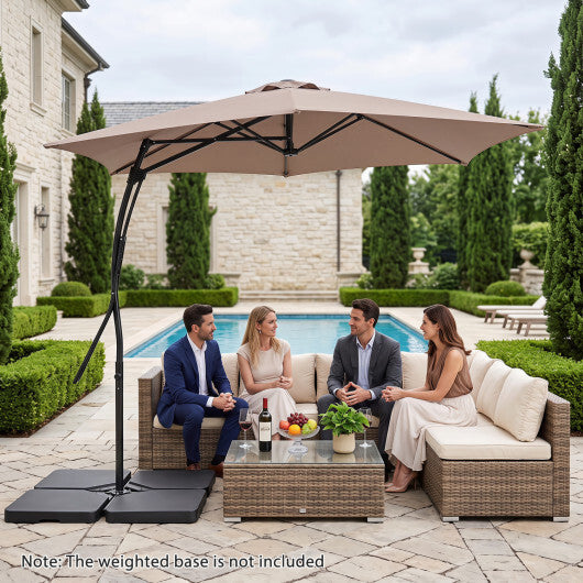 9 FT Cantilever Umbrella with Cross Base Included with Smooth Handle amd Heavy Duty Frame-Brown W2B