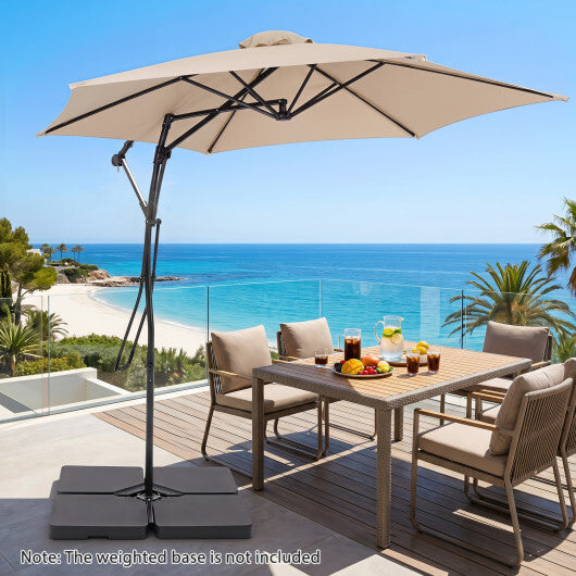 9 FT Cantilever Umbrella with Cross Base Included with Smooth Handle amd Heavy Duty Frame-Brown W2B