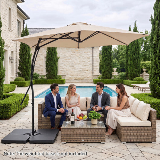 9 FT Cantilever Umbrella with Cross Base Included with Smooth Handle amd Heavy Duty Frame-Brown W2B