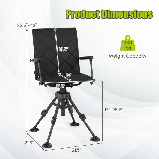 360 Silent Swivel Hunting Seat with 5-Level Adjustable-Black W2B