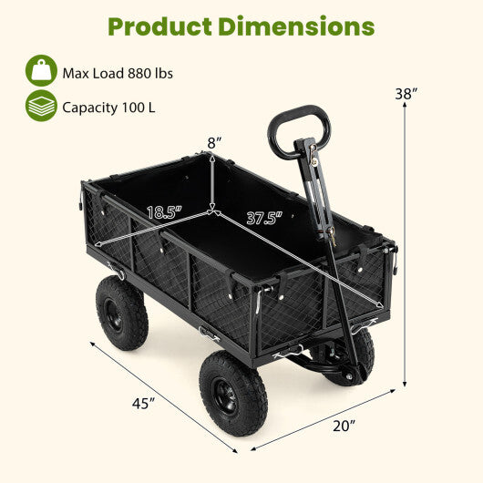 880 lbs Utility Wagon Flatbed with Removable Oxford Cloth Liner-Black W2B