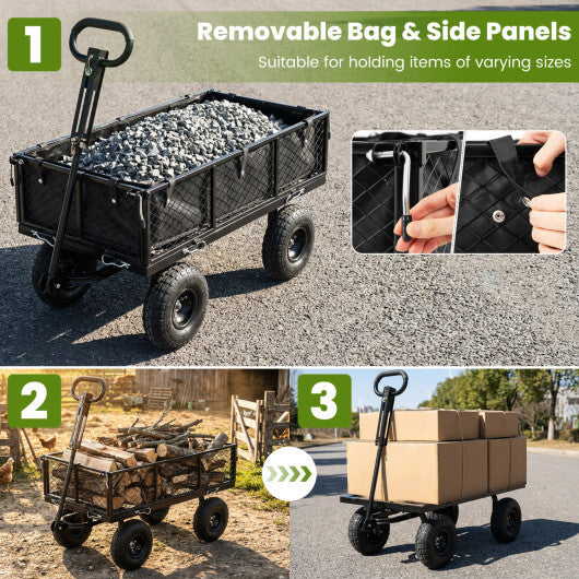 880 lbs Utility Wagon Flatbed with Removable Oxford Cloth Liner-Black W2B