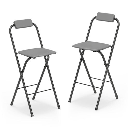 Set of 2 Portable Bar Height Stools with Ergonomic Seat and Comfortable Footrest-Black W2B