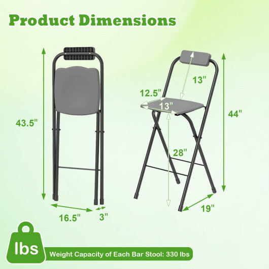 Set of 2 Portable Bar Height Stools with Ergonomic Seat and Comfortable Footrest-Black W2B