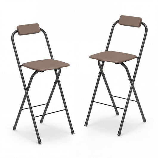 Set of 2 Portable Bar Height Stools with Ergonomic Seat and Comfortable Footrest-Black W2B