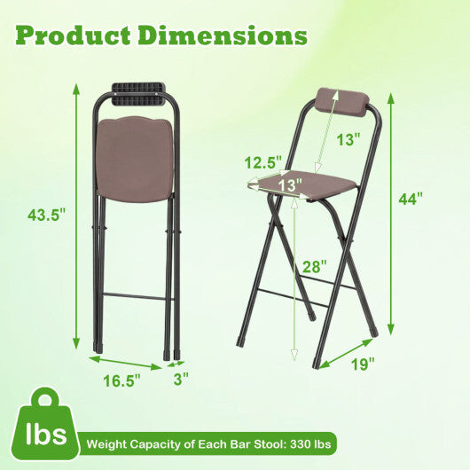 Set of 2 Portable Bar Height Stools with Ergonomic Seat and Comfortable Footrest-Black W2B