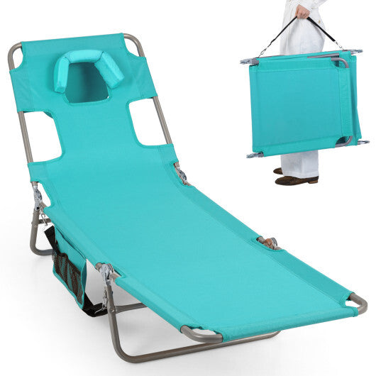 Folding Beach Lounge Chair with Adjustable Backrest for Lawn-Gray W2B