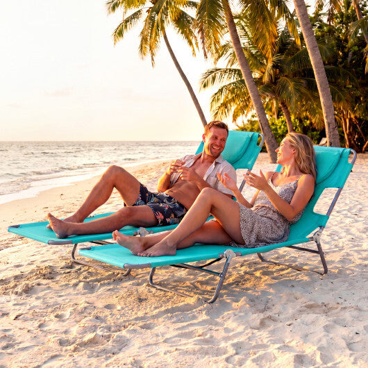 Folding Beach Lounge Chair with Adjustable Backrest for Lawn-Gray W2B