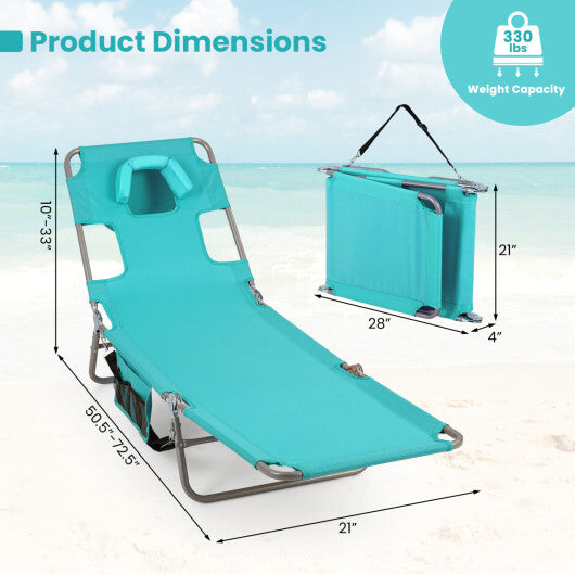Folding Beach Lounge Chair with Adjustable Backrest for Lawn-Gray W2B