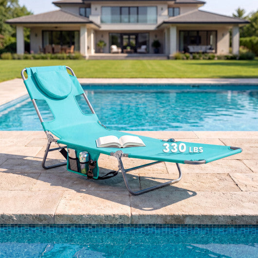 Folding Beach Lounge Chair with Adjustable Backrest for Lawn-Gray W2B