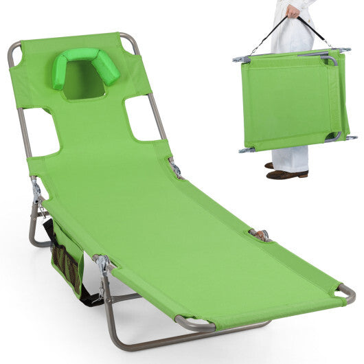 Folding Beach Lounge Chair with Adjustable Backrest for Lawn-Gray W2B