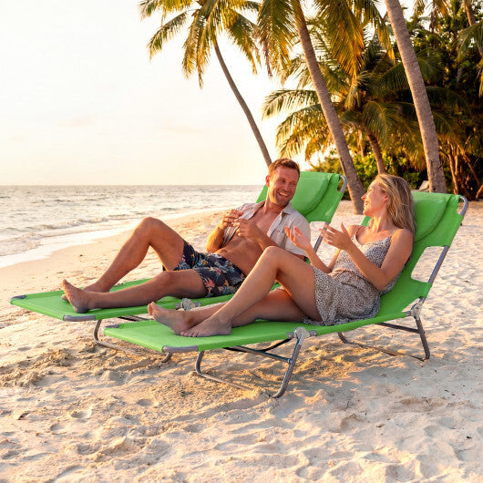Folding Beach Lounge Chair with Adjustable Backrest for Lawn-Gray W2B