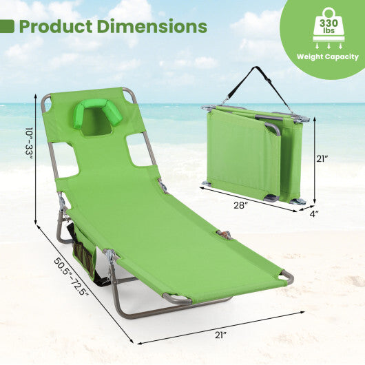 Folding Beach Lounge Chair with Adjustable Backrest for Lawn-Gray W2B
