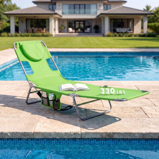 Folding Beach Lounge Chair with Adjustable Backrest for Lawn-Gray W2B