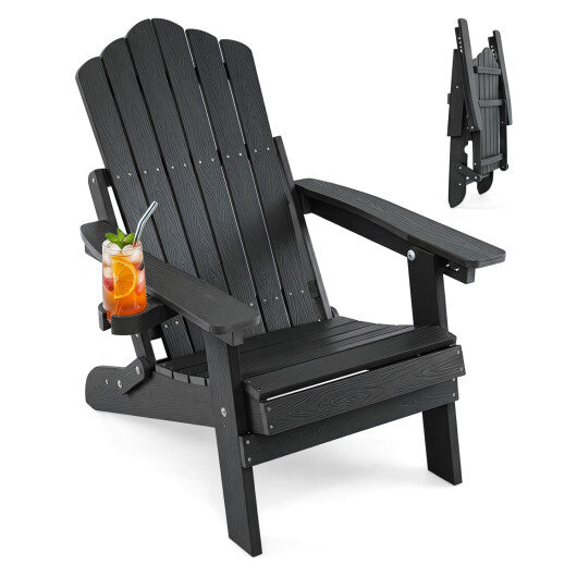 Outdoor Folding Adirondack Chair with Cup Holder and 5-Level Backrest-Black W2B