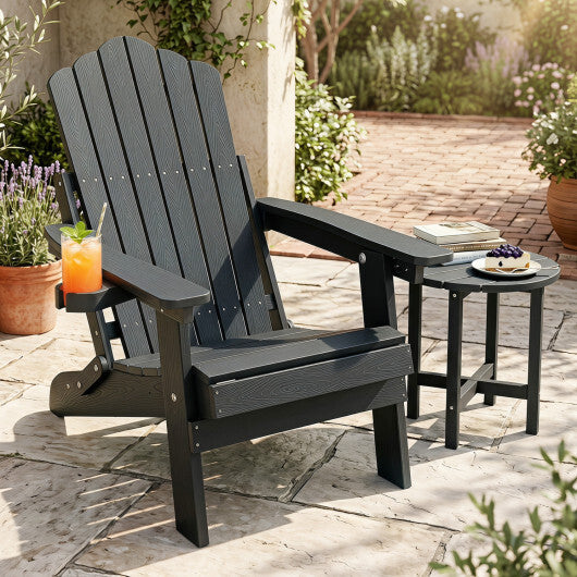 Outdoor Folding Adirondack Chair with Cup Holder and 5-Level Backrest-Black W2B