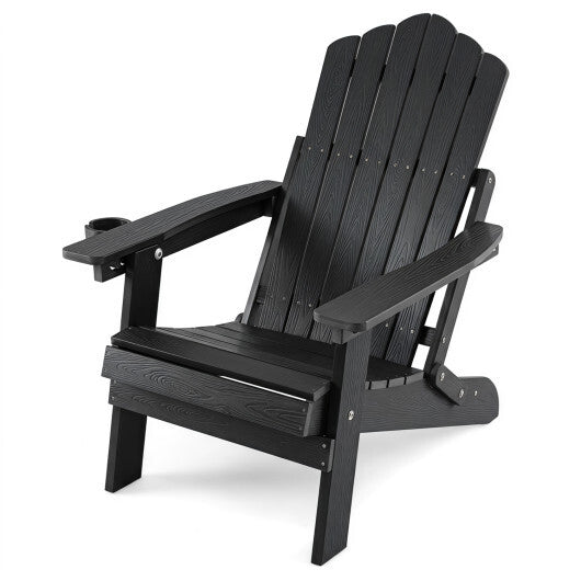 Outdoor Folding Adirondack Chair with Cup Holder and 5-Level Backrest-Black W2B