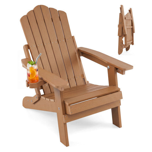 Outdoor Folding Adirondack Chair with Cup Holder and 5-Level Backrest-Black W2B