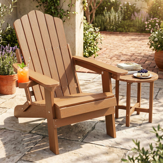 Outdoor Folding Adirondack Chair with Cup Holder and 5-Level Backrest-Black W2B