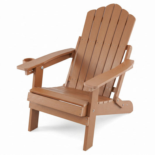 Outdoor Folding Adirondack Chair with Cup Holder and 5-Level Backrest-Black W2B