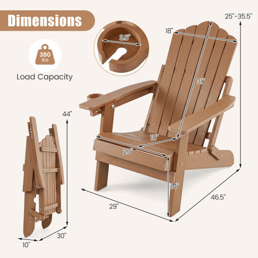 Outdoor Folding Adirondack Chair with Cup Holder and 5-Level Backrest-Black W2B