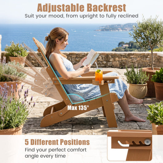 Outdoor Folding Adirondack Chair with Cup Holder and 5-Level Backrest-Black W2B