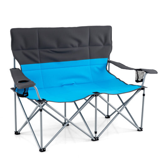 Double Camping Chair with Carry Bag Cup Holders-Blue W2B