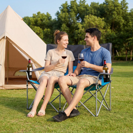 Double Camping Chair with Carry Bag Cup Holders-Blue W2B