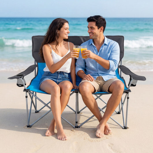 Double Camping Chair with Carry Bag Cup Holders-Blue W2B