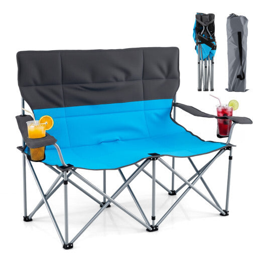 Double Camping Chair with Carry Bag Cup Holders-Blue W2B