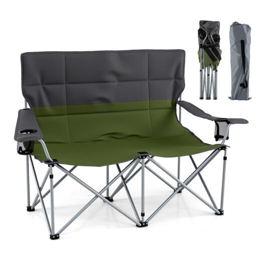 Double Camping Chair with Carry Bag Cup Holders-Blue W2B