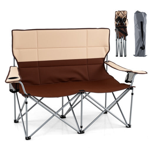 Double Camping Chair with Carry Bag Cup Holders-Blue W2B