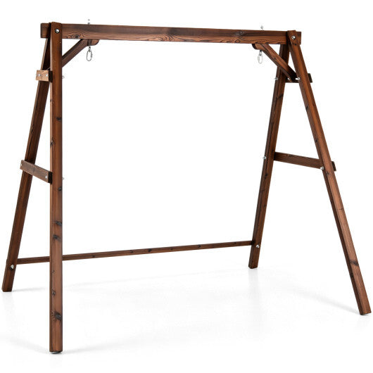 Heavy-Duty Carbonized Fir Wood Swing Frame with Reinforced Bars and 2 Hanging Rings-Brown W2B