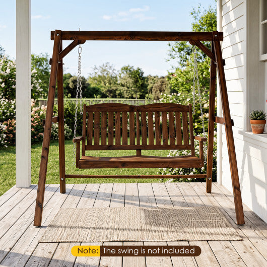 Heavy-Duty Carbonized Fir Wood Swing Frame with Reinforced Bars and 2 Hanging Rings-Brown W2B