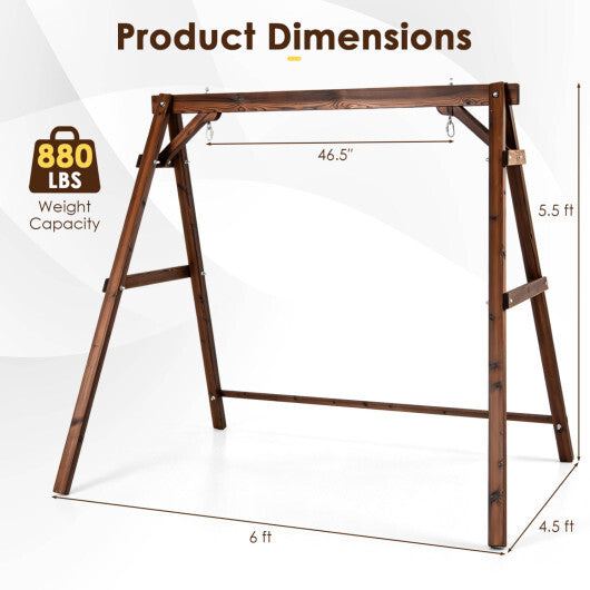 Heavy-Duty Carbonized Fir Wood Swing Frame with Reinforced Bars and 2 Hanging Rings-Brown W2B