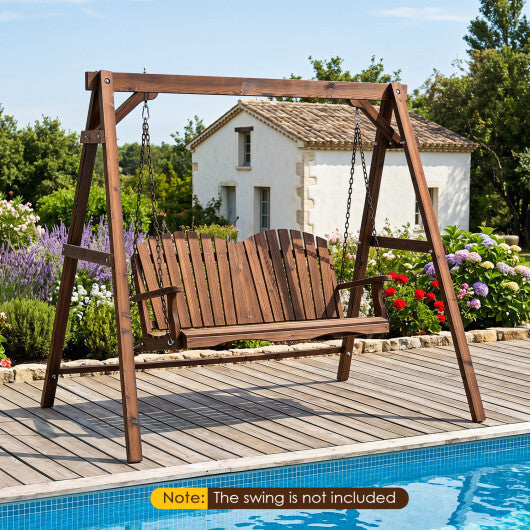 Heavy-Duty Carbonized Fir Wood Swing Frame with Reinforced Bars and 2 Hanging Rings-Brown W2B