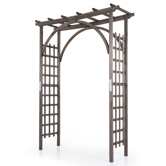 Flat Top Garden Arch Trellis 85" Tall Wood for Climbing Plants and Wedding-Brown W2B