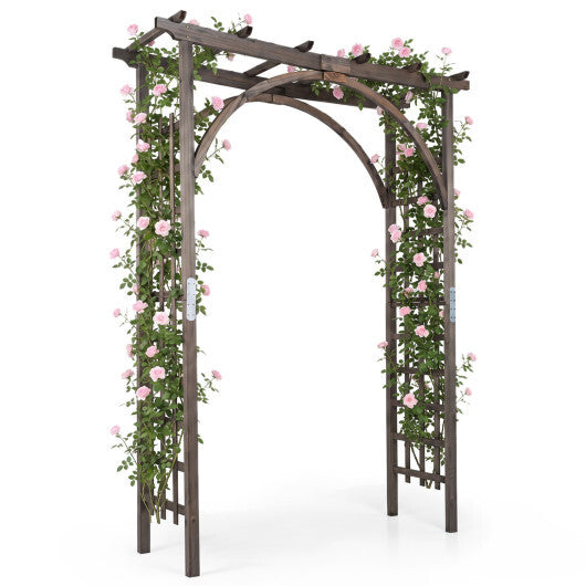 Flat Top Garden Arch Trellis 85" Tall Wood for Climbing Plants and Wedding-Brown W2B