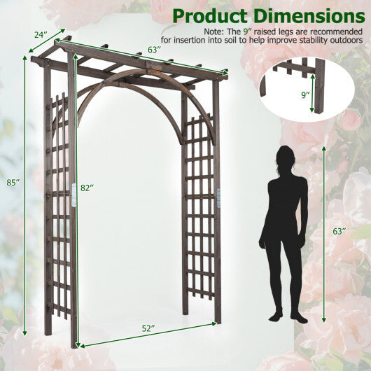 Flat Top Garden Arch Trellis 85" Tall Wood for Climbing Plants and Wedding-Brown W2B