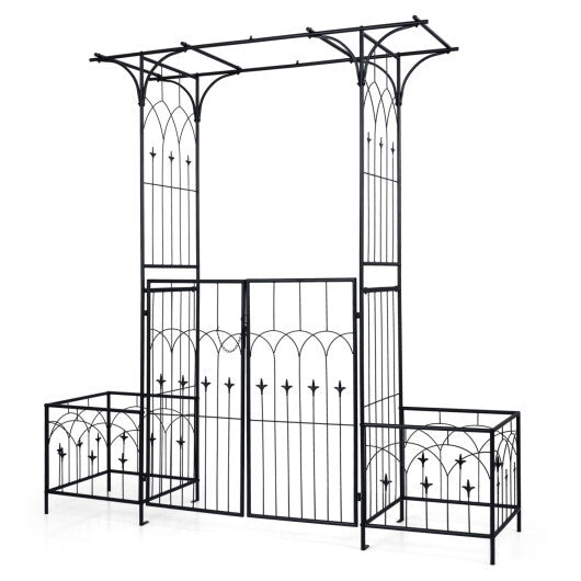 Garden Arbor with Gate and Planter Boxes Heavy Duty Metal Arch with Side Trellis W2B