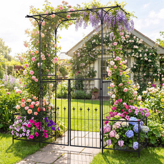 Garden Arbor with Gate and Planter Boxes Heavy Duty Metal Arch with Side Trellis W2B