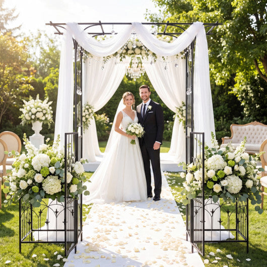 Garden Arbor with Gate and Planter Boxes Heavy Duty Metal Arch with Side Trellis W2B