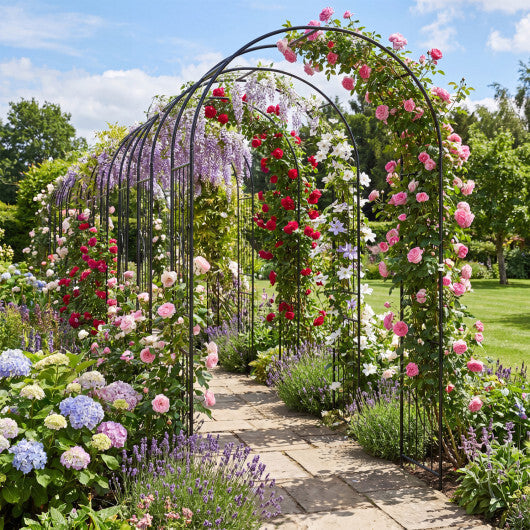Garden Arch 87 Inches Tall Heavy Duty Metal Arbor Trellis Archway for Climbing Plants W2B