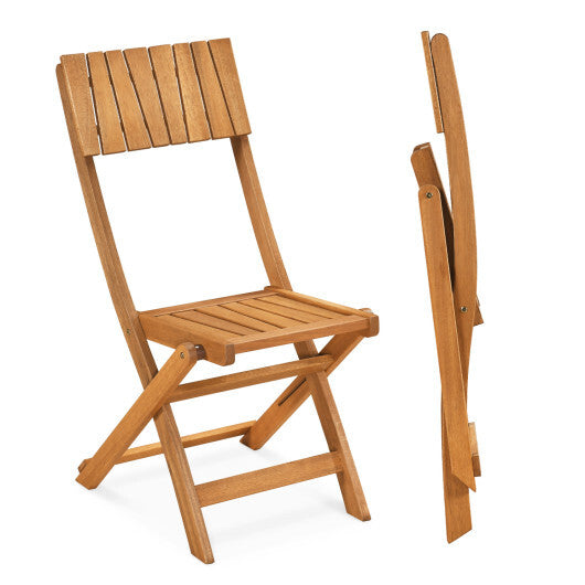 2 Pack Folding Chairs Sturdy Wood Dining Chairs with Slatted Backrest and Seat W2B