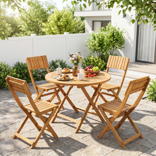 2 Pack Folding Chairs Sturdy Wood Dining Chairs with Slatted Backrest and Seat W2B