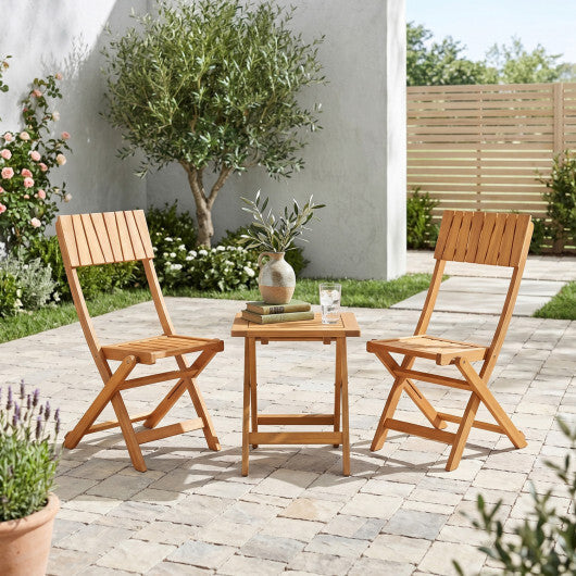 2 Pack Folding Chairs Sturdy Wood Dining Chairs with Slatted Backrest and Seat W2B
